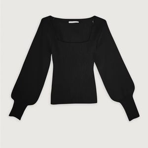 Oak + Fort Square Neck Sweater, Black, Size Small